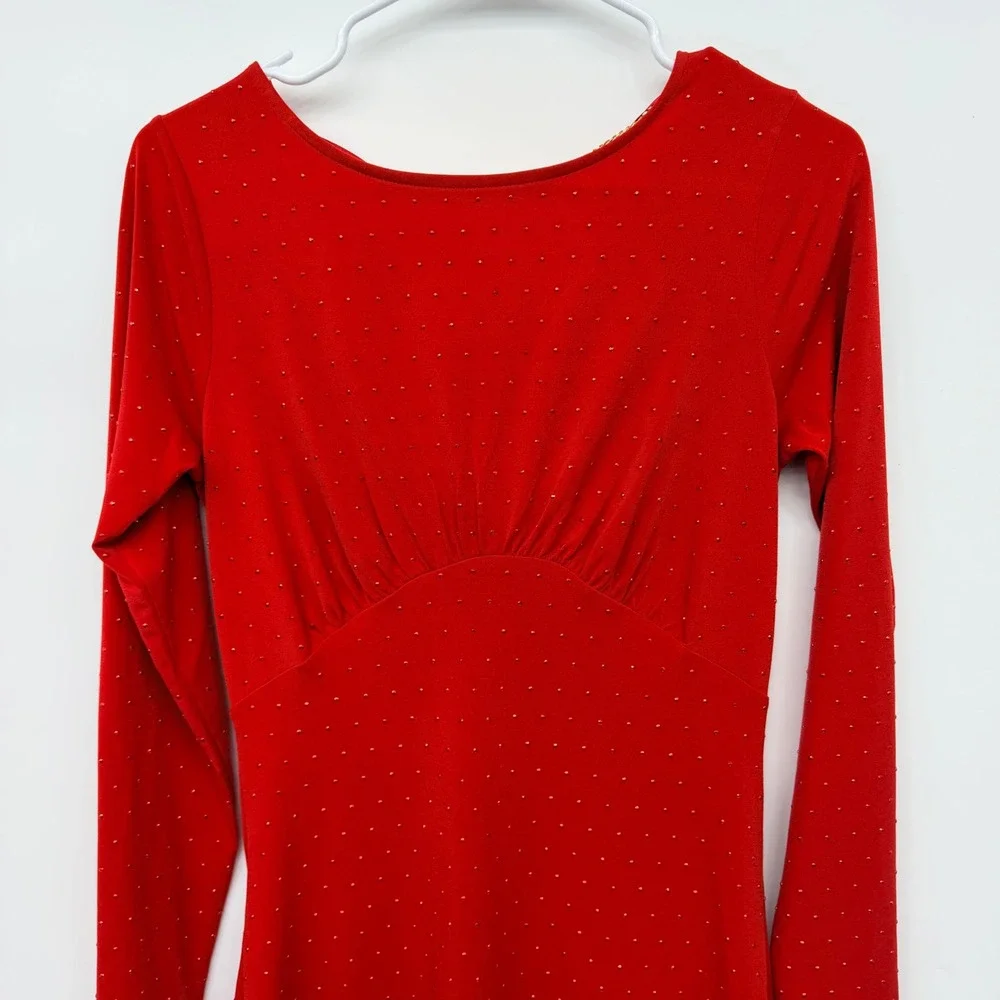 Michael Kors Long Sleeve Studded Drape‎ Back Bodycon Mini Dress Womens XS Red